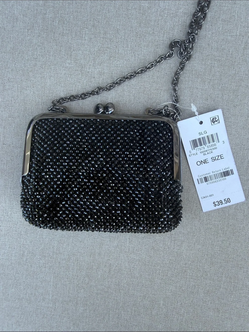 INC black Beaded Chain mini clutch purse NEW